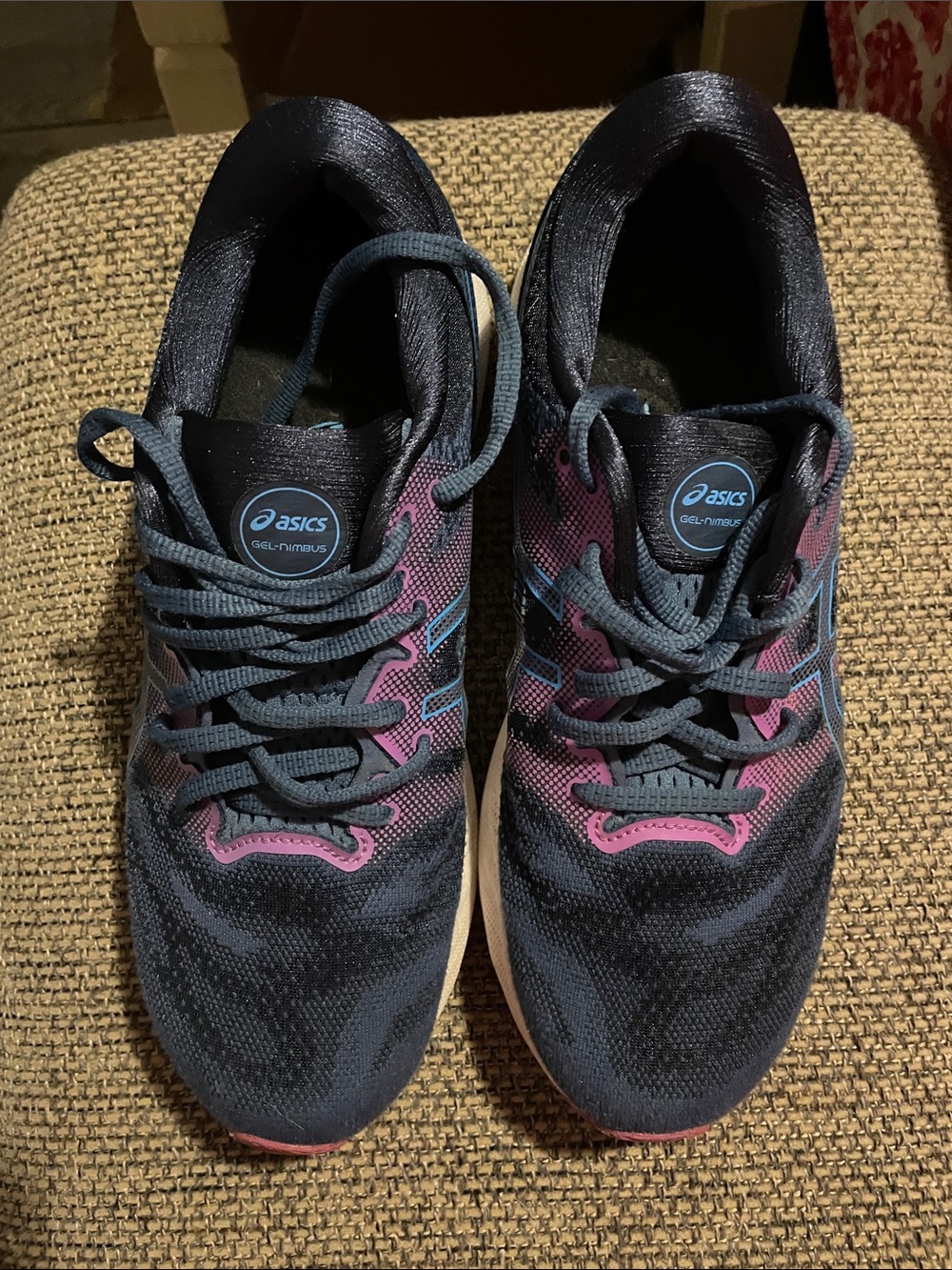 Asics Women's Athletic Running Shoes in Navy with Pink and Light Blue Accents